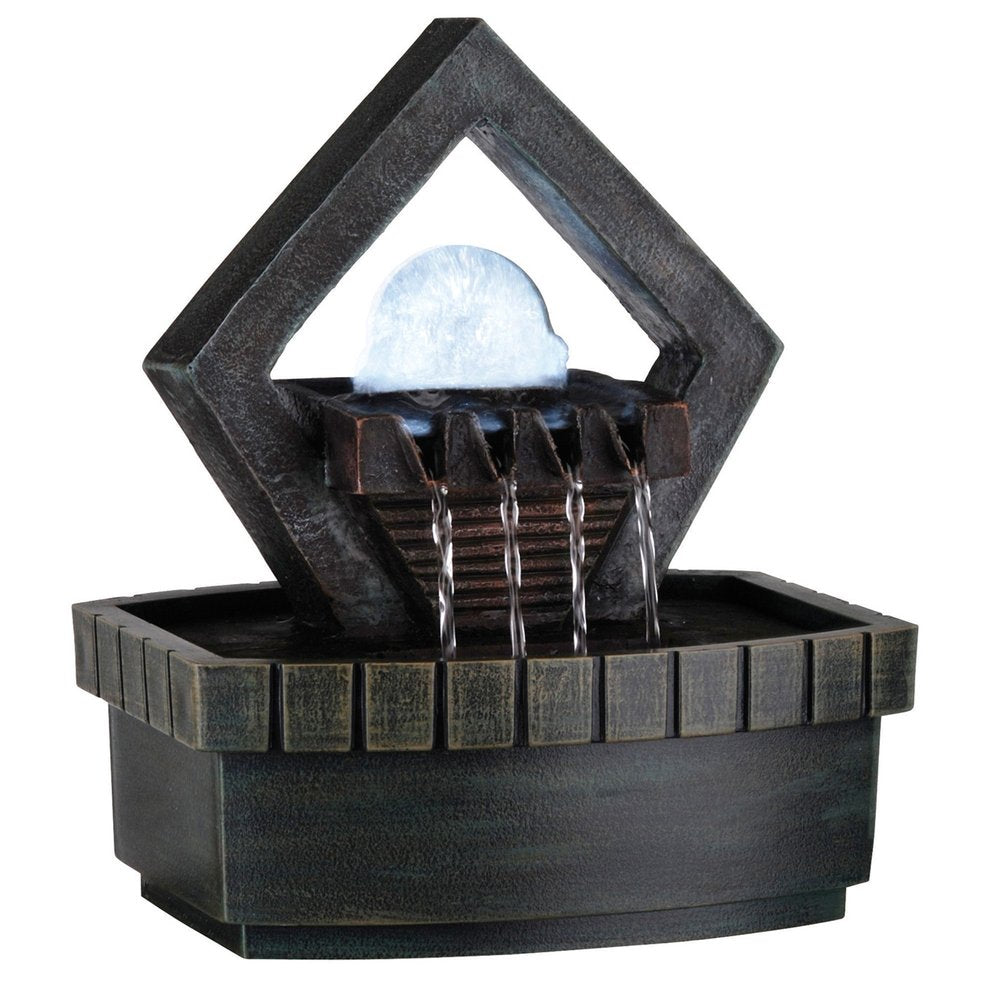 10" Brown Polyresin Geo and Pebbles Tabletop Fountain with LED Light. Home product isolated on a plain white background, showing a resin surface.