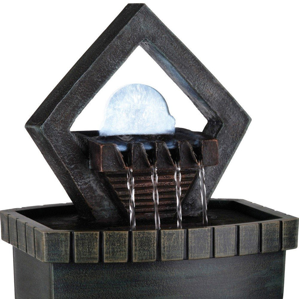 10" Brown Polyresin Geo and Pebbles Tabletop Fountain with LED Light. Home product isolated on a plain white background, showing a resin surface.