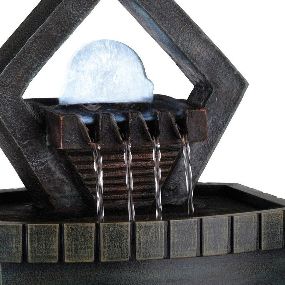 10" Brown Polyresin Geo and Pebbles Tabletop Fountain with LED Light.