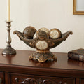 8" Bronze Polyresin Classical Greek Decorative Bowl With Orbs