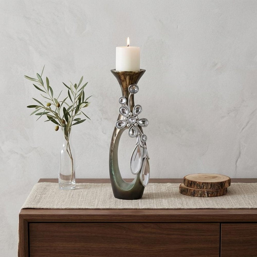 20" Ornate Faux Crystal Tabletop Pillar Candle Holder