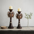 Set Of Two Bronze Tabletop Urn Shape Pillar Candle Holders