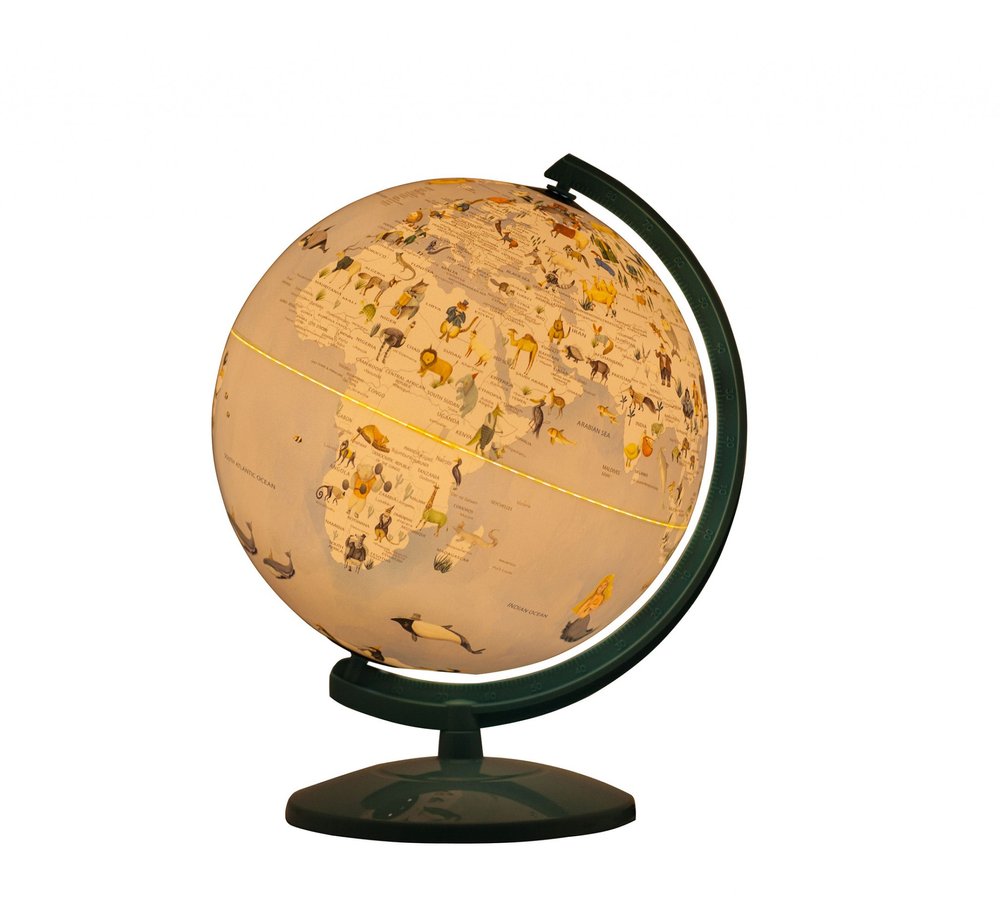 13" Animals of the World Acrylic Globe With LED and Night Light. Home product isolated on a plain white background, showing its tan color.