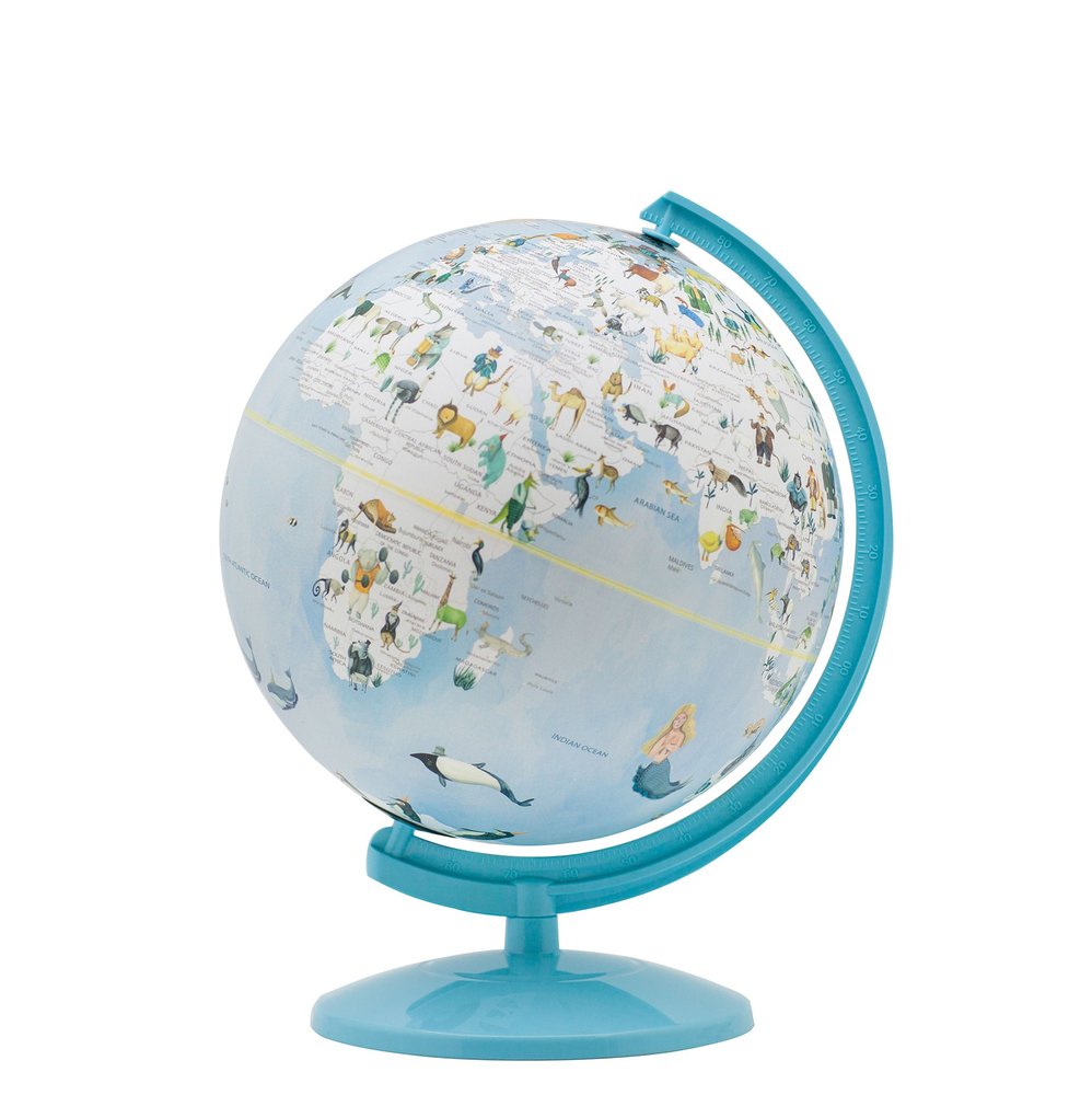 13" Animals of the World Acrylic Globe With LED and Night Light. Home product isolated on a plain white background, in a teal finish.