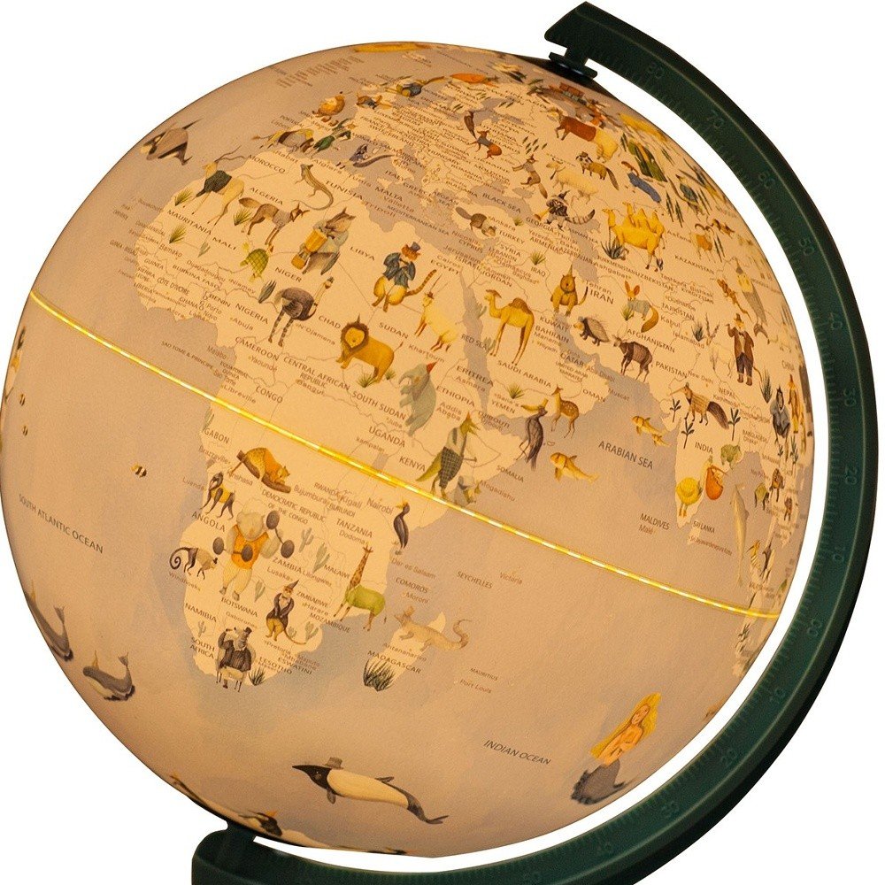 13" Animals of the World Acrylic Globe With LED and Night Light. Home product isolated on a plain white background, showing its tan color.