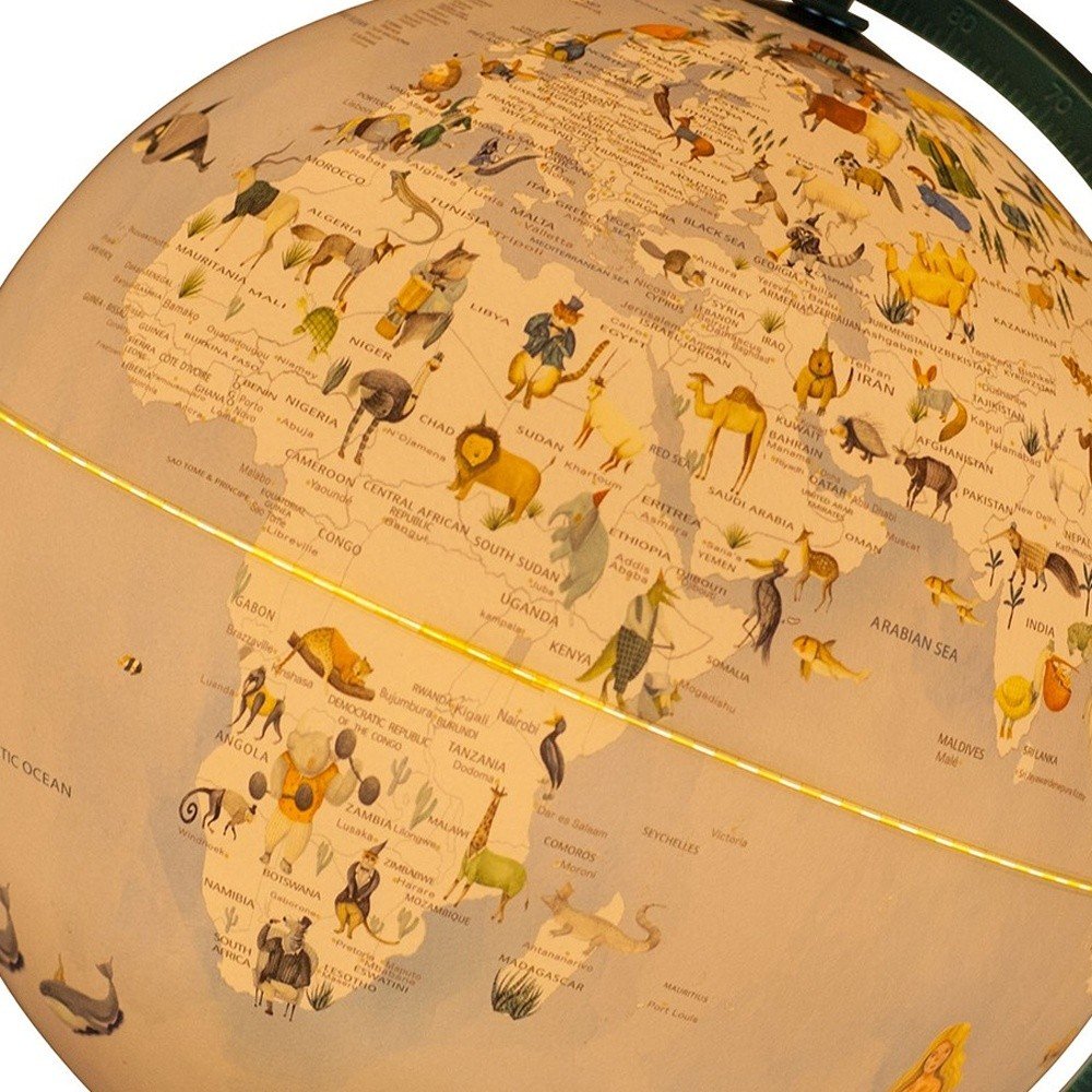 13" Animals of the World Acrylic Globe With LED and Night Light. Home product in tan.