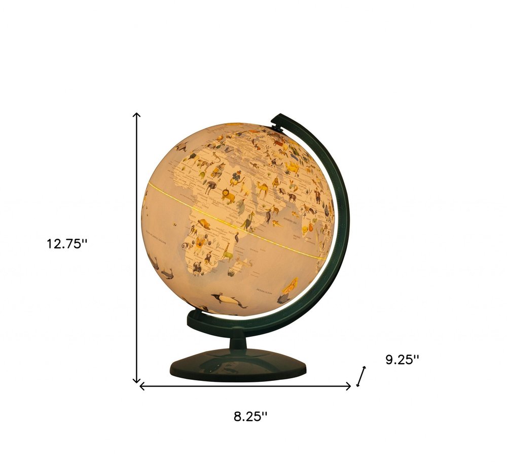 13" Animals of the World Acrylic Globe With LED and Night Light. Home product isolated on a plain white background, showing its tan color.