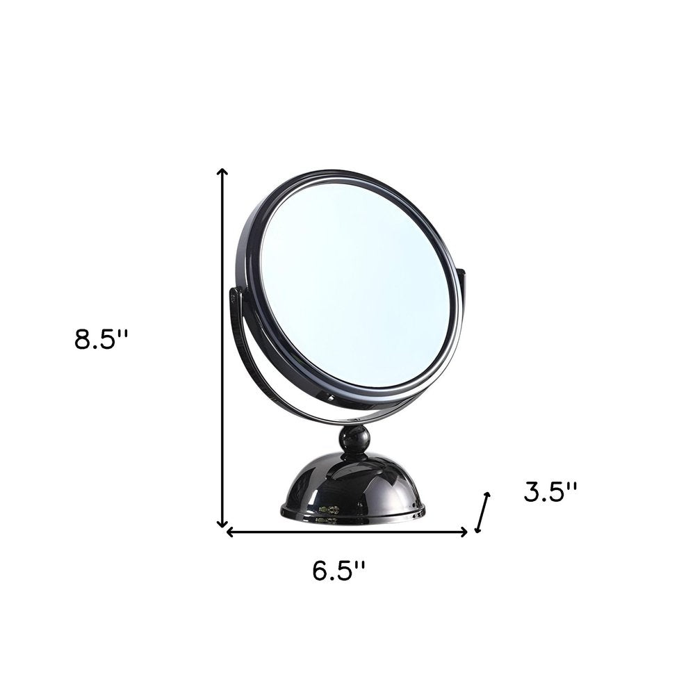 9" Black Round Metal Framed Makeup Shaving Tabletop Mirror on a white background
