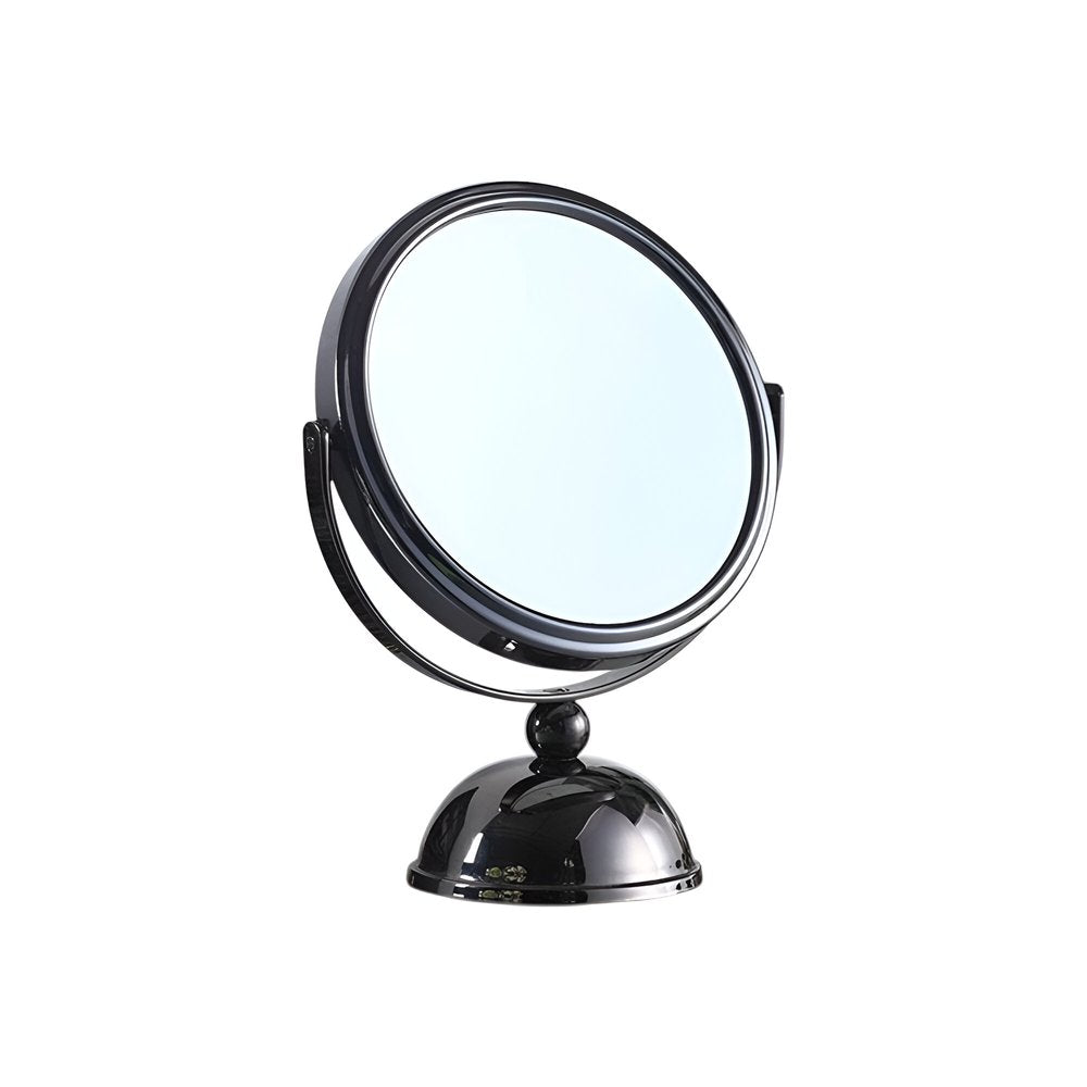 9" Black Round Metal Framed Makeup Shaving Tabletop Mirror on a white background
