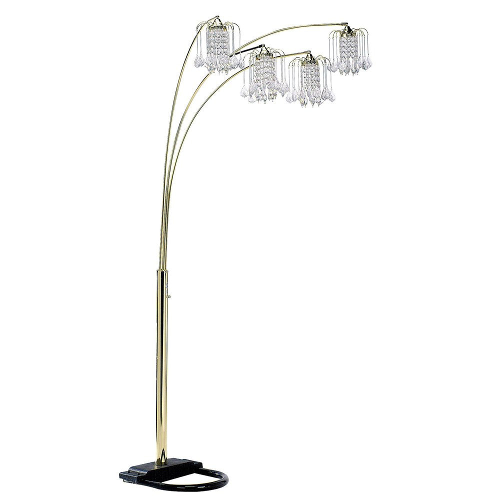 84" Gold Four Light Tree Floor Lamp With Clear Glass Novelty Shade on a white background