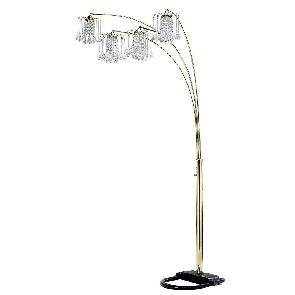 84" Gold Four Light Tree Floor Lamp With Clear Glass Novelty Shade on a white background