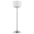 63" Silver Three Light Candelabra Floor Lamp With White Fabric Drum Shade