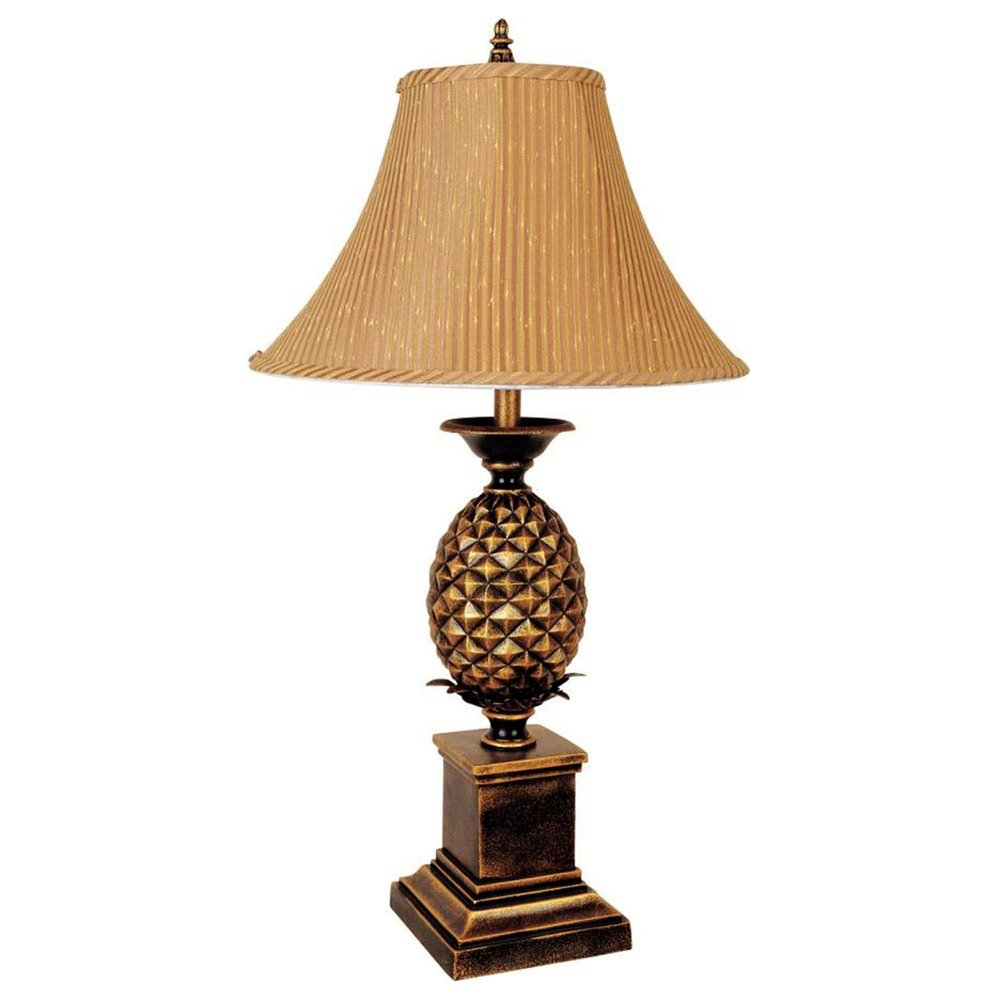 32" Gold Metal Pineapple Table Lamp With Gold Classic Empire Shade. Table lamp isolated on a plain white background, in a gold metal finish.