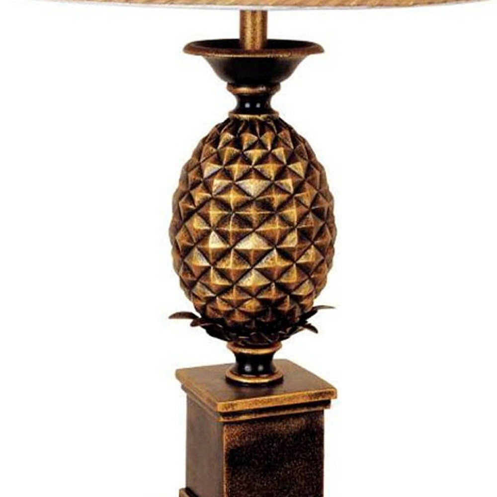 32" Gold Metal Pineapple Table Lamp With Gold Classic Empire Shade. Table lamp isolated on a plain white background, in a gold metal finish.