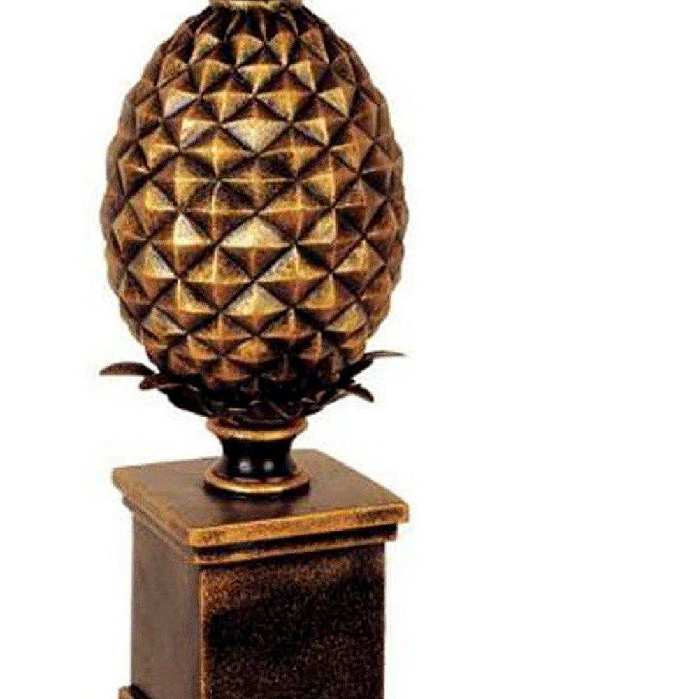 32" Gold Metal Pineapple Table Lamp With Gold Classic Empire Shade. Table lamp isolated on a plain white background, finished in gold metal.