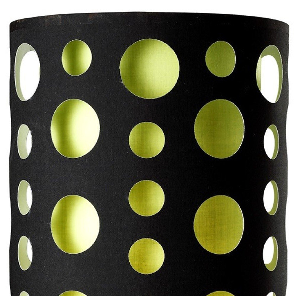 33" Silver Metal Mod Table Lamp With Black And Green Drum Shade detail shot of the black metal finish.