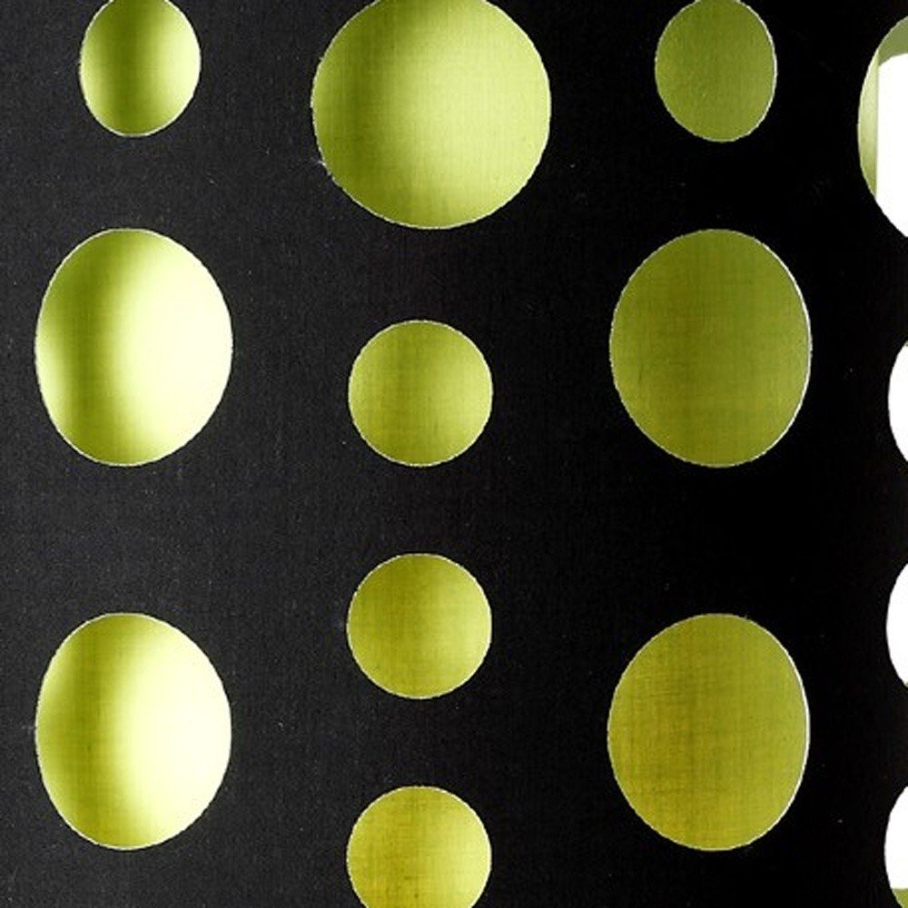 33" Silver Metal Mod Table Lamp With Black And Green Drum Shade photographed against a dark studio background in black.