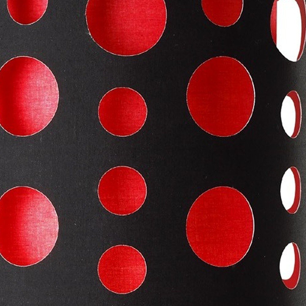 33" Steel Mod Table Lamp With Black And Red Drum Shade photographed against a dark studio background in black.