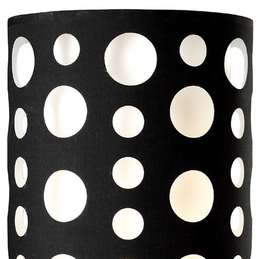 33" Steel Mod Table Lamp With Black And Red Drum Shade photographed against a dark studio background in black.