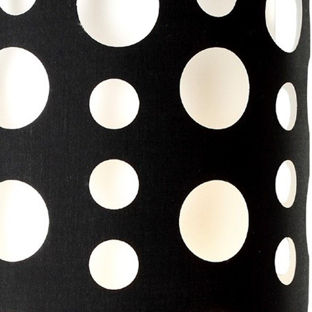Close-up of 33" Steel Mod Table Lamp With Black And Red Drum Shade showing black metal detail.