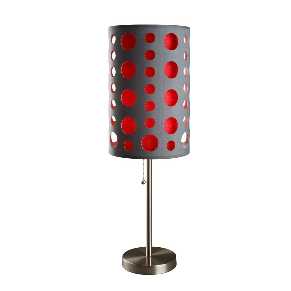 33" Gray and Red Mod Dot Novelty Table Lamp. Table lamp isolated on a plain white background, showing its gray color.