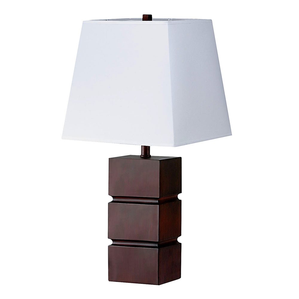 27" Brown Bedside Table Lamp With White Shade. Table lamp isolated on a plain white background, in a white finish.
