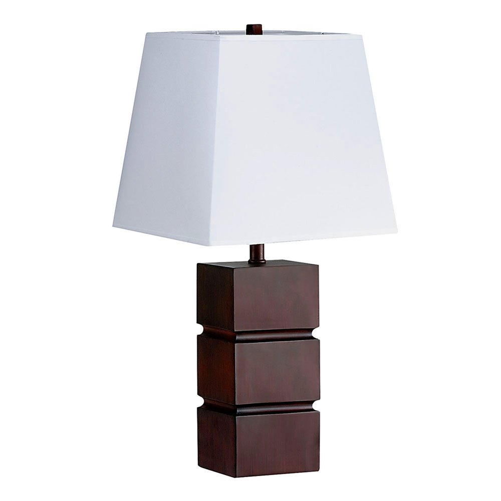 27" Brown Bedside Table Lamp With White Shade. Table lamp isolated on a plain white background, showing its white color.