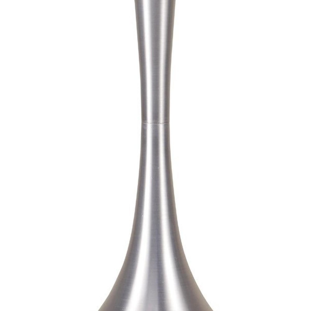 28" Silver Metal Bedside Table Lamp With White Shade. Table lamp isolated on a plain white background, showing a silver metal surface.