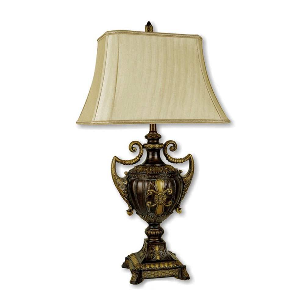 31" Gold Bedside Lamp With Bell Shade. Lamp isolated on a plain white background, finished in gold.