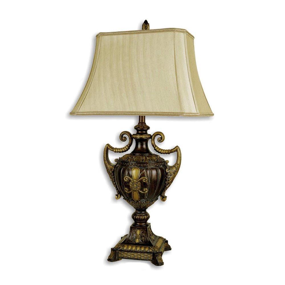 31" Gold Bedside Lamp With Bell Shade. Lamp isolated on a plain white background, showing its gold color.