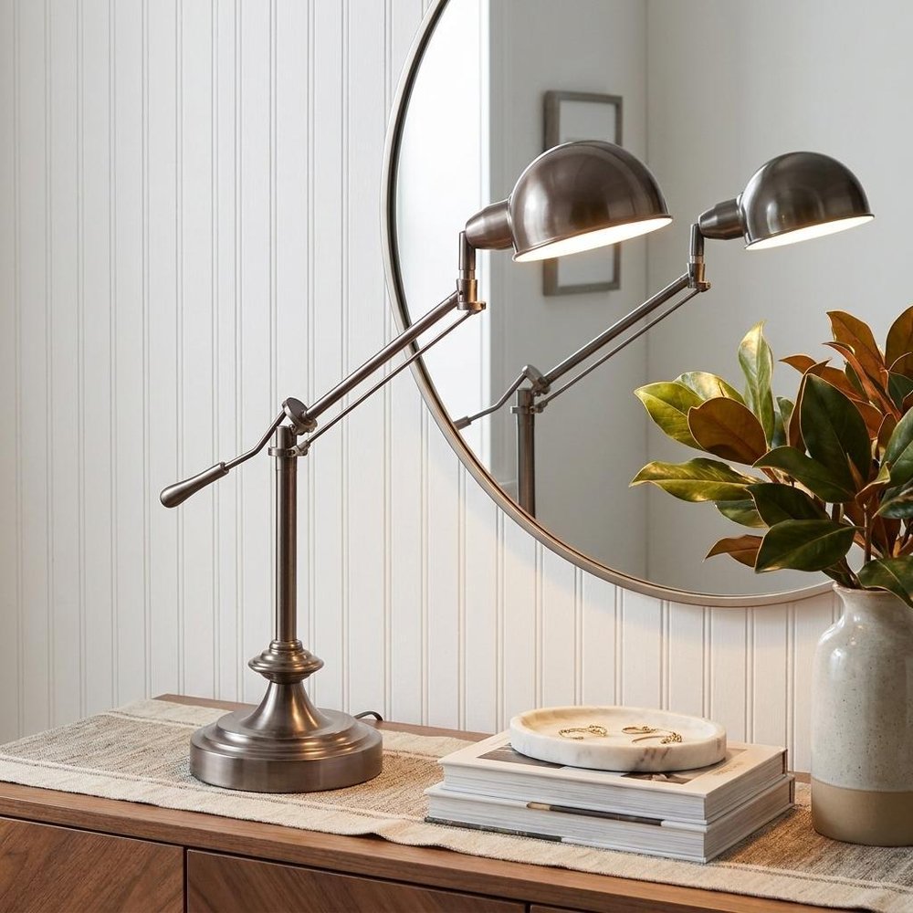 Silver Metal Swing Arm Table Lamp in a home interior