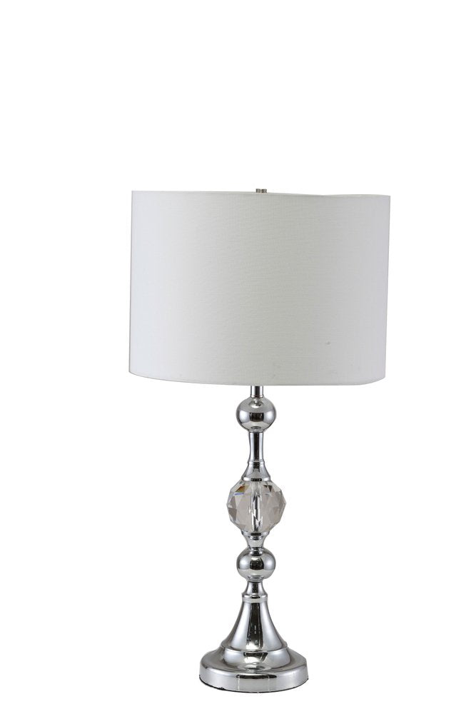 30" Silver Metal Bedside Table Lamp With White Classic Drum Shade. Table lamp isolated on a plain white background, in a silver metal finish.