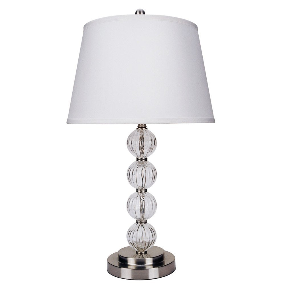 29" Silver Metal Table Lamp With White Classic Empire Shade. Table lamp isolated on a plain white background, finished in silver metal.