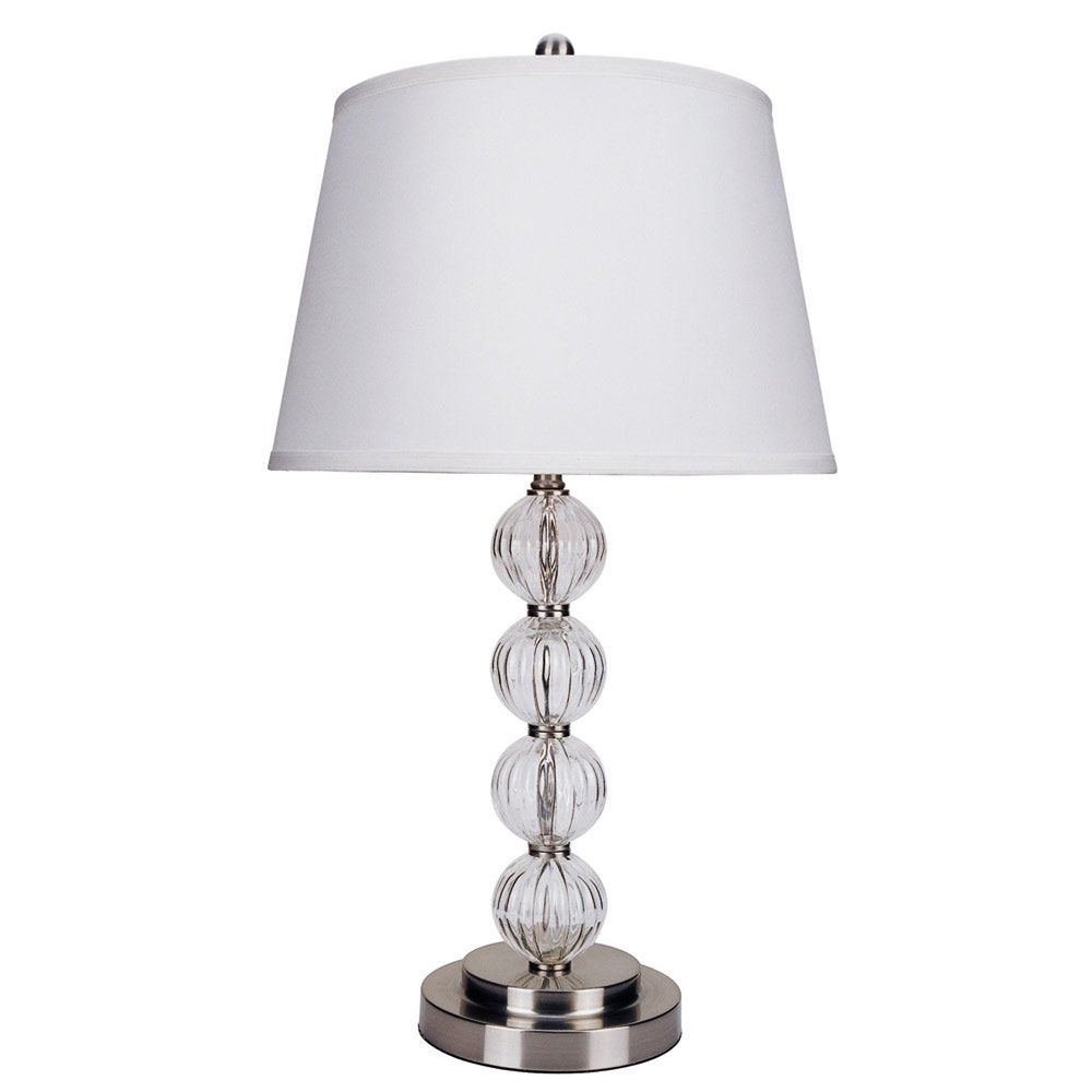 29" Silver Metal Table Lamp With White Classic Empire Shade. Table lamp isolated on a plain white background, in a silver metal finish.