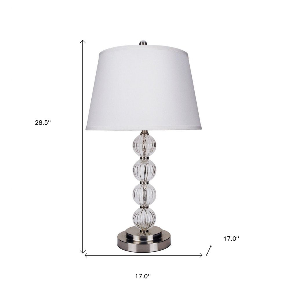 29" Silver Metal Table Lamp With White Classic Empire Shade. Table lamp isolated on a plain white background, showing a silver metal surface.