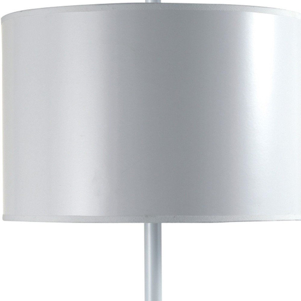 25" White Metal Table Lamp With White Classic Drum Shade. Table lamp isolated on a plain white background, in a white metal finish.
