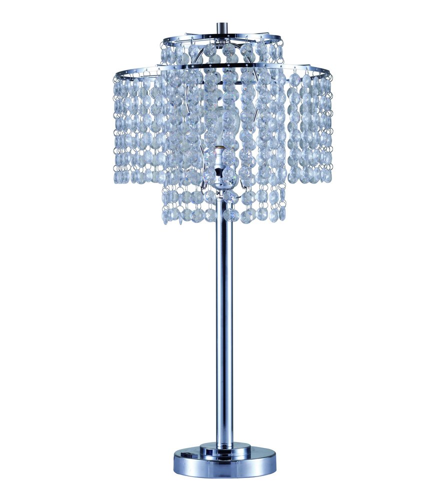 26" Silver Glam Two Tier Chandelier USB Table Lamp. Chandelier isolated on a plain white background, in a silver finish.