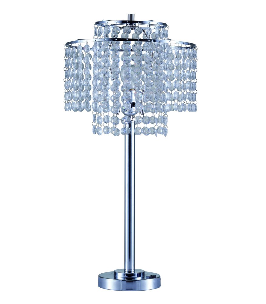 26" Silver Glam Two Tier Chandelier USB Table Lamp. Chandelier isolated on a plain white background, showing its silver color.