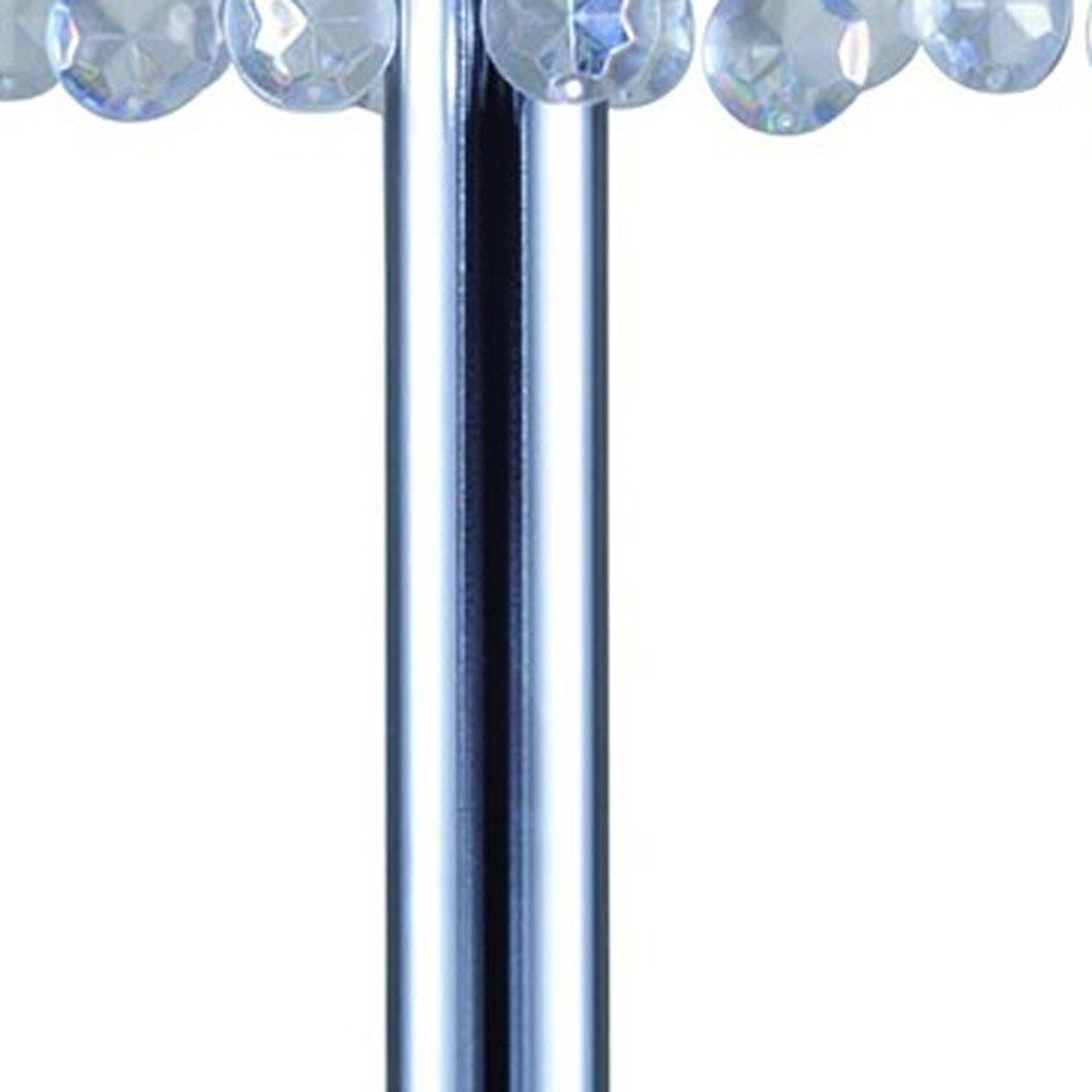 26" Silver Glam Two Tier Chandelier USB Table Lamp. Chandelier isolated on a plain white background.