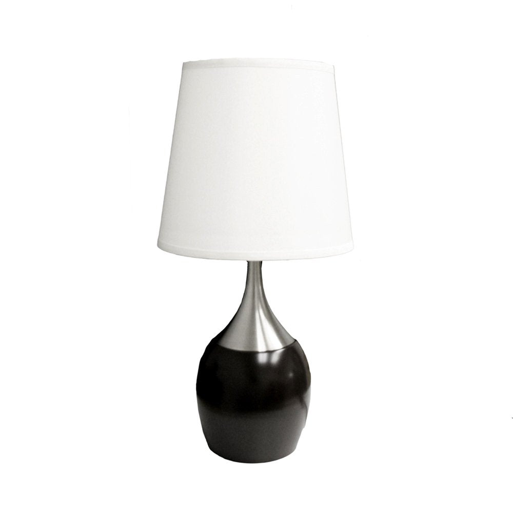 25" Black and Silver Gourd Table Lamp With White Tapered Drum Shade. Table lamp isolated on a plain white background, showing its silver color.