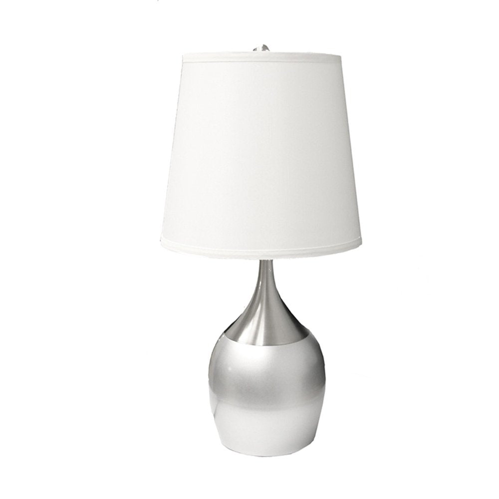 25" Silver Metal Gourd Table Lamp With White Tapered Drum Shade. Table lamp isolated on a plain white background, finished in silver metal.