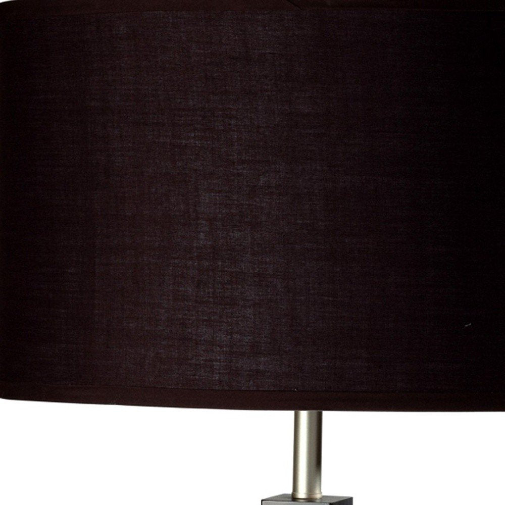 30" Black Polyresin Table Lamp With Brown Classic Drum Shade detail shot of the black resin finish.
