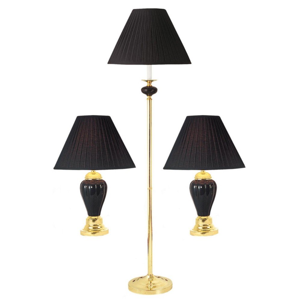 Set of Three 64" Black Urn Bedside Lamps With Empire Shades