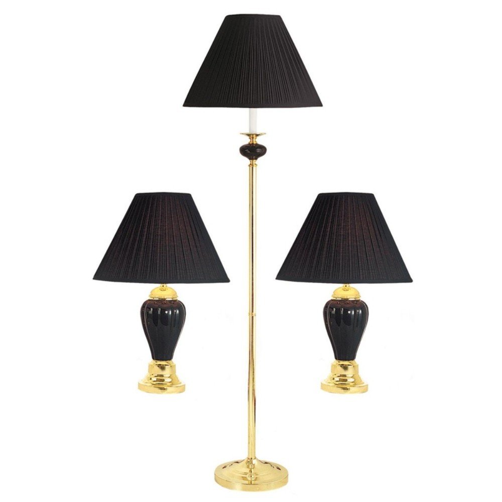 Set of Three 64" Black Urn Bedside Lamps With Empire Shades