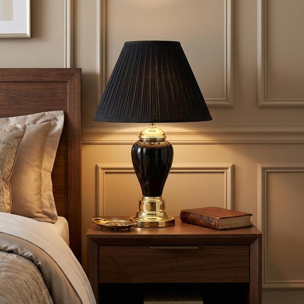 Set of Three 64" Black Urn Bedside Lamps With Empire Shades