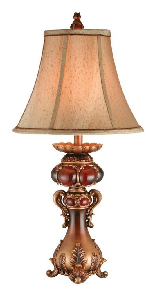Antique Inspired Table Lamp with Linen Lamp Shade on a white background