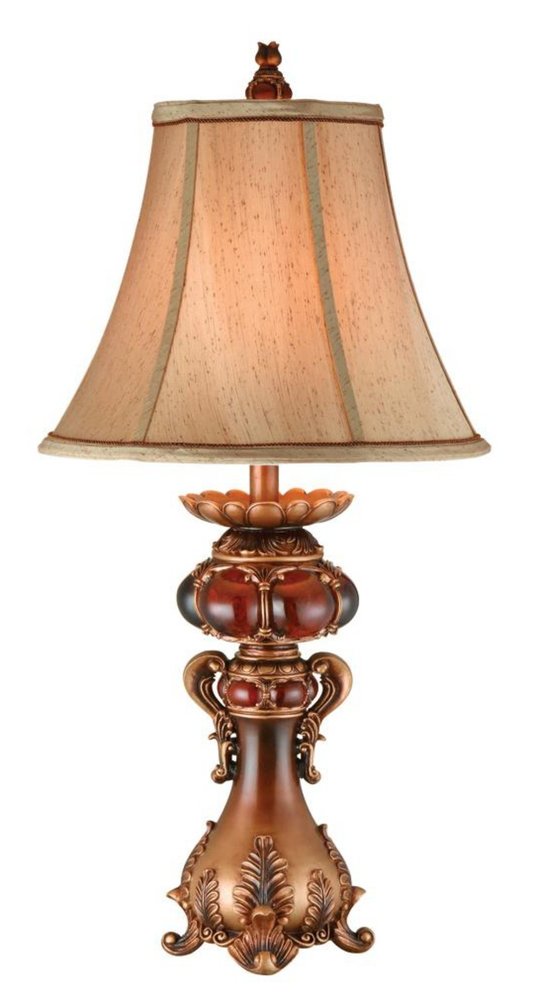 Antique Inspired Table Lamp with Linen Lamp Shade on a white background
