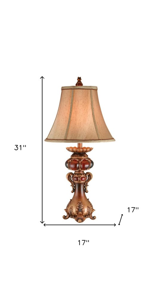 Antique Inspired Table Lamp with Linen Lamp Shade on a white background