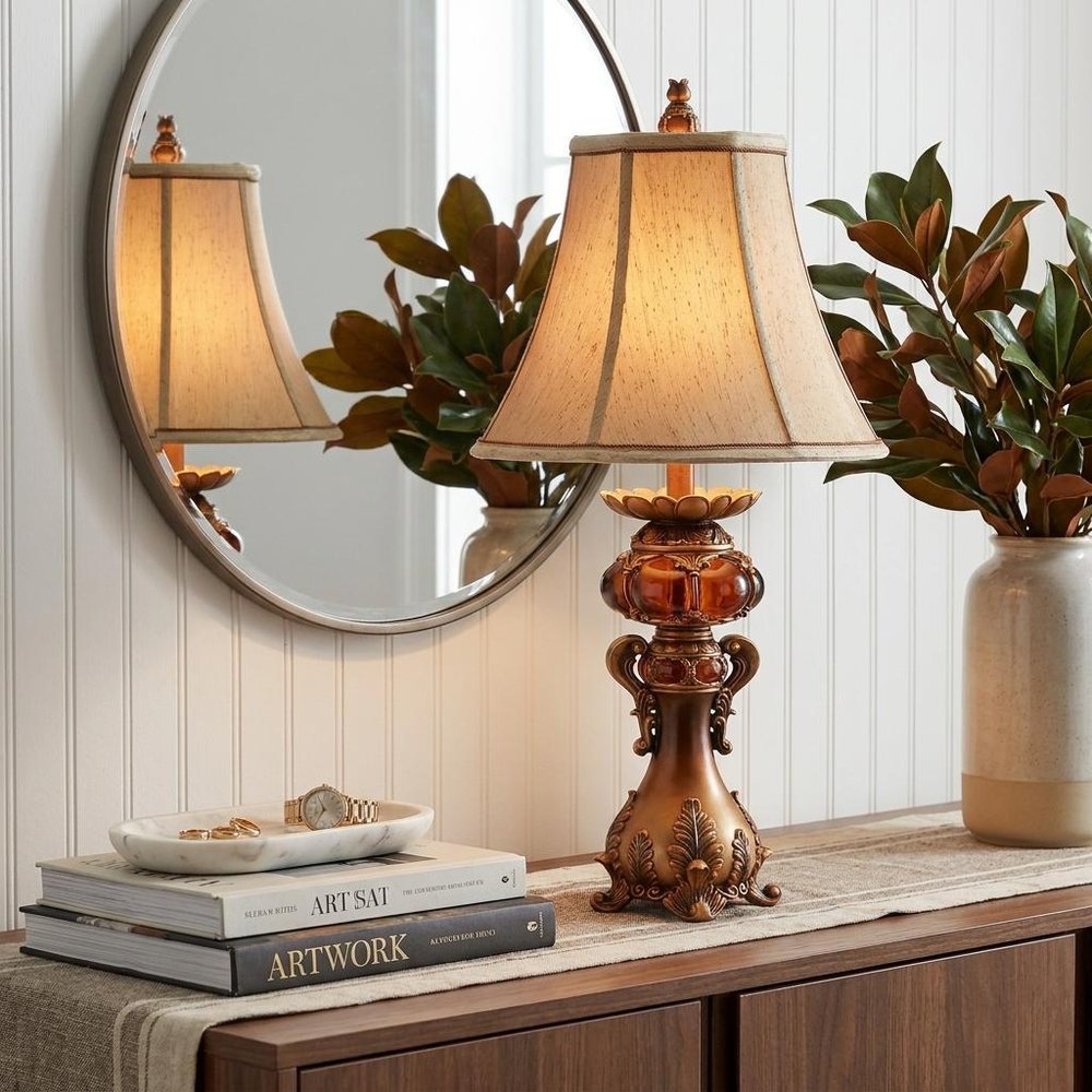 Antique Inspired Table Lamp with Linen Lamp Shade