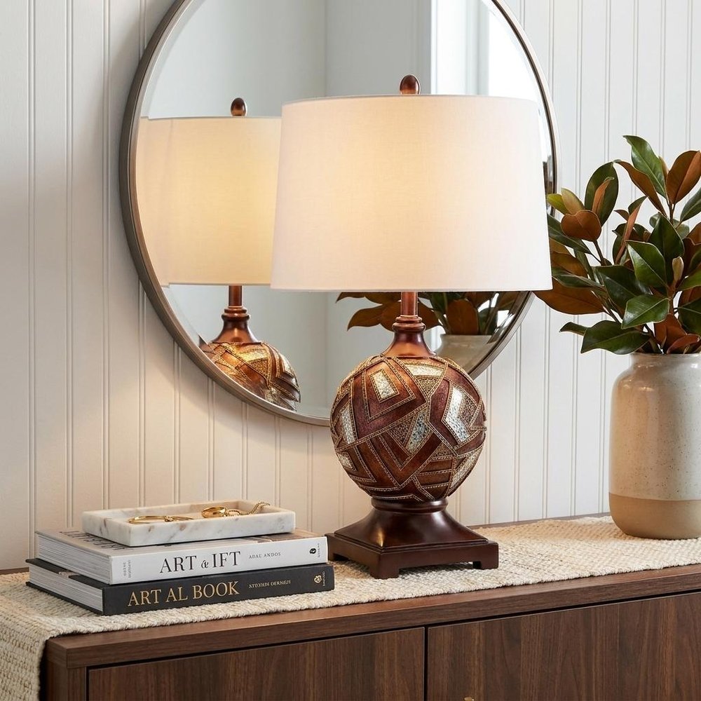 Brown Metallic Mosaic Design Table Lamp